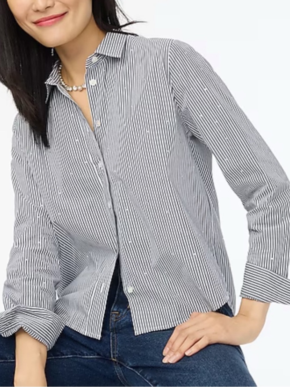 J. CREW Striped Button Down Top with Rhinestones Cropped Size XL